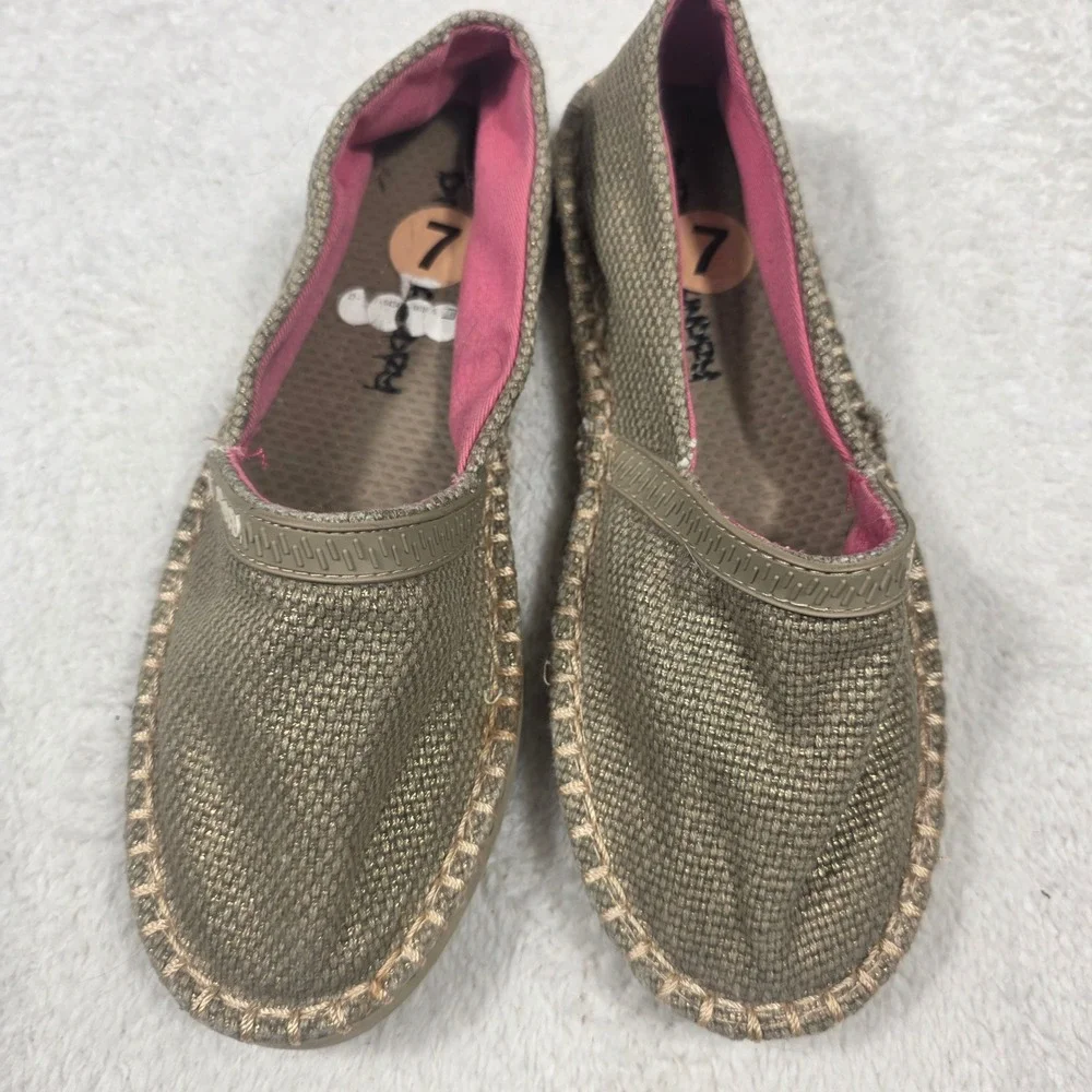 Dirty Laundry Hazen Espadrille‎ Women 7 Gold Metallic Slip On Woven Boho Flat